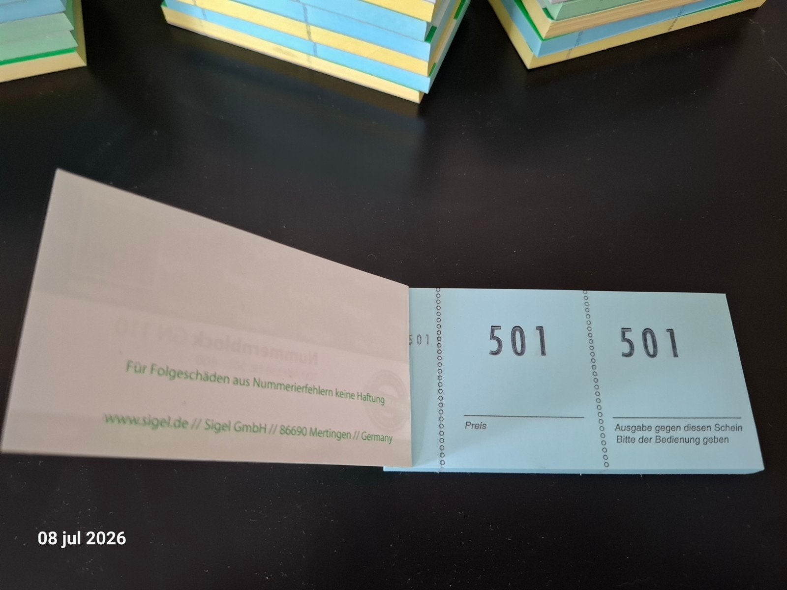 Sigel Nummerblocks, Eén persoon
