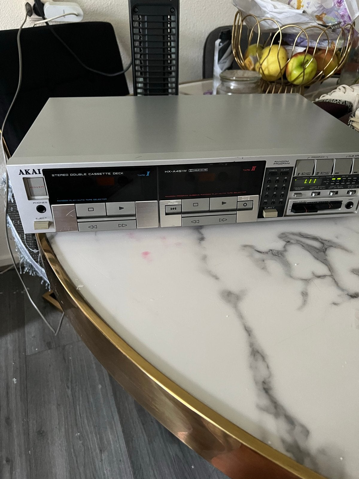 Akai HX-A451W Stereo Dubbel Cassettedeck werk onbekend, Audio, Tv en Foto, Cassettedecks, Dubbel, Akai, High speed dubbing, Ophalen of Verzenden