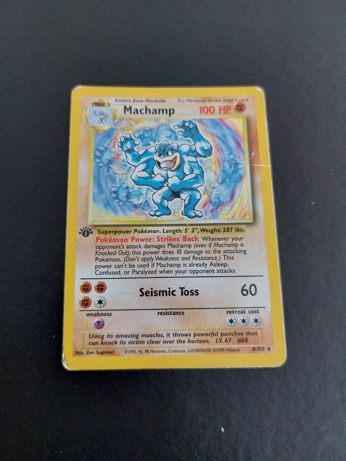 Machamp 1st Edition Holo Base Set Pokémon Kaart, Hobby en Vrije tijd, Verzamelkaartspellen | Pokémon, Verzenden, Gebruikt, Losse kaart