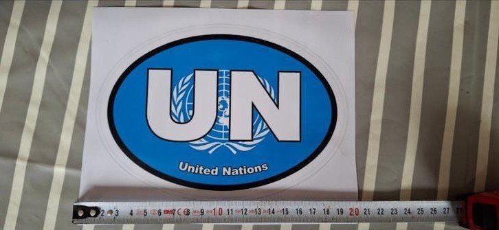 sticker united nations, Ophalen of Verzenden, Landmacht, Nederland, Overige typen