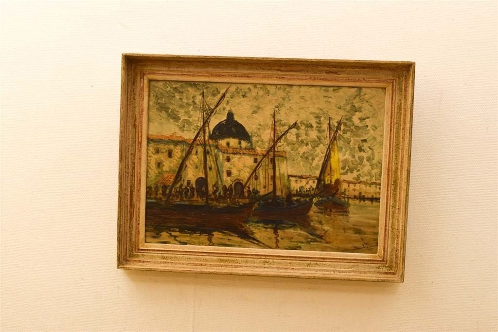 Schilderij van boten 49895, Huis en Inrichting, Ophalen of Verzenden, Gebruikt, Schilderij