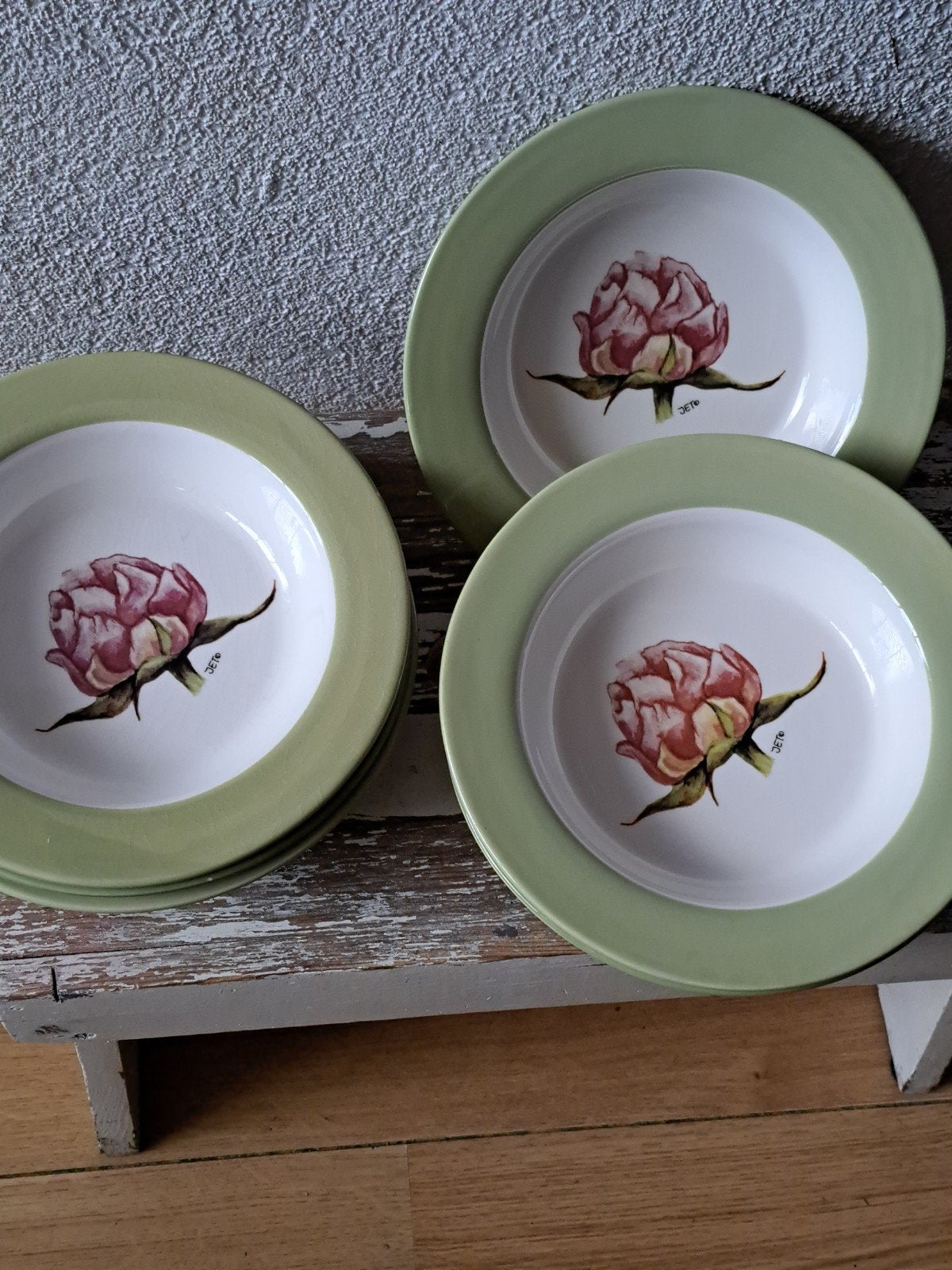 6 diepe borden Jet ter steege peony, Ophalen of Verzenden, Zo goed als nieuw, Bord(en), Overige stijlen