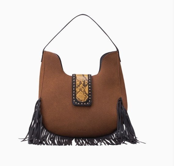 zwart bruin BOHO hippie fringe schouder tas Izia XL, Sieraden, Tassen en Uiterlijk, Overige merken, Zwart, Nieuw, Ophalen of Verzenden