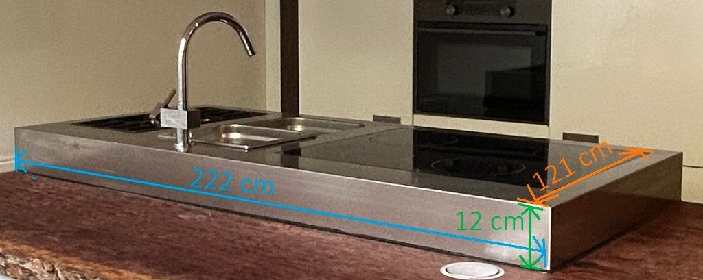 RVS aanrechtblad (glaskeramische kookplaat, wasbak, 1gaspit), Ophalen, Gebruikt, 75 cm of meer, 200 cm of meer