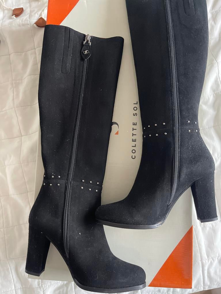Colette sol Zwarte hoge laarzen met studs - Maat 36/37, Ophalen of Verzenden, Zo goed als nieuw, Zwart, Hoge laarzen