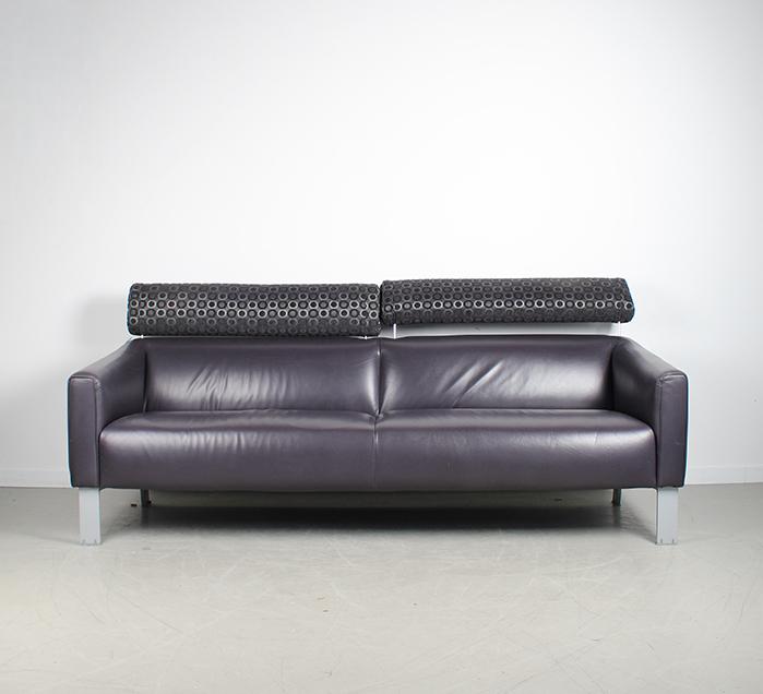 1x Leolux Patachou Bank + Hocker Paars Leer, Huis en Inrichting, Banken | Bankstellen, Niet ingevuld, Gebruikt, 150 tot 200 cm