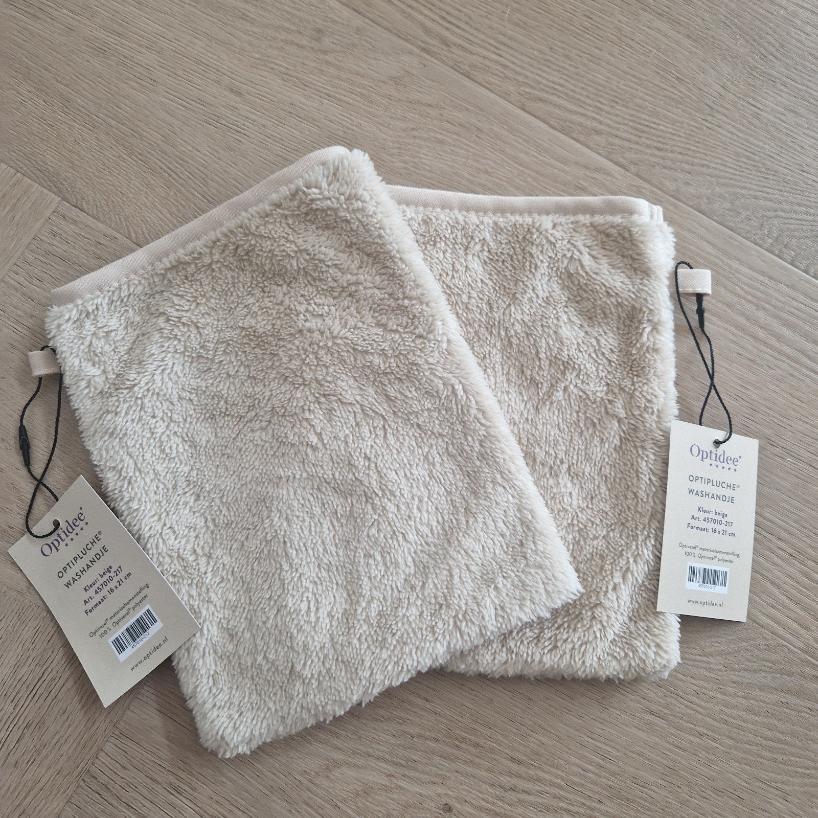 Nieuwe Optidee Optipluche washandjes beige - heerlijk zacht!, Ophalen of Verzenden, Nieuw, Beige, Overige typen