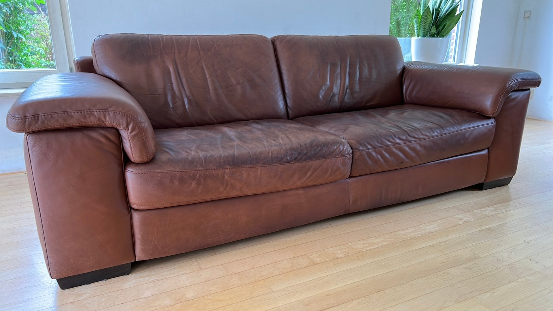 Natuzzi Aniline Leren 3-zitsbank, Gebruikt, Driepersoons, Ophalen of Verzenden, Rechte bank