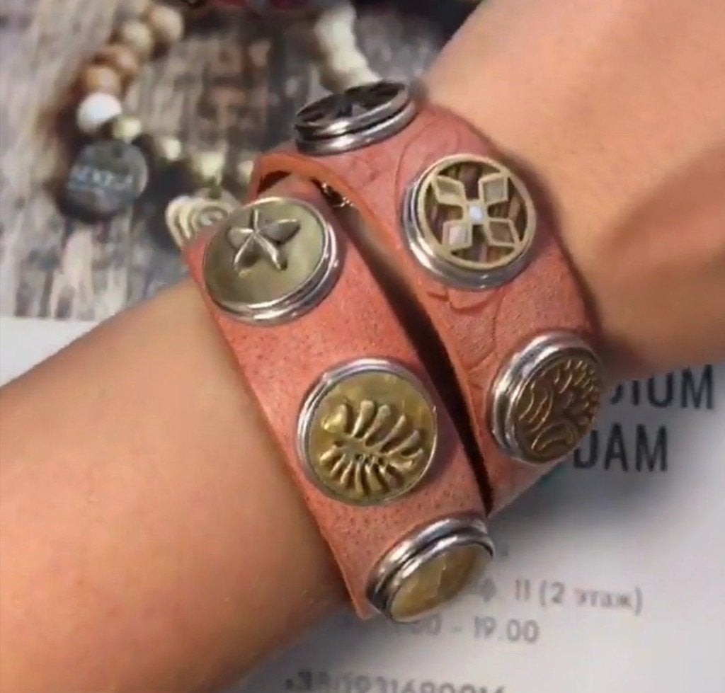 Noosa Amsterdam Armband double skinny embossed Peach M, Verzenden, Nieuw, Oranje, Leer