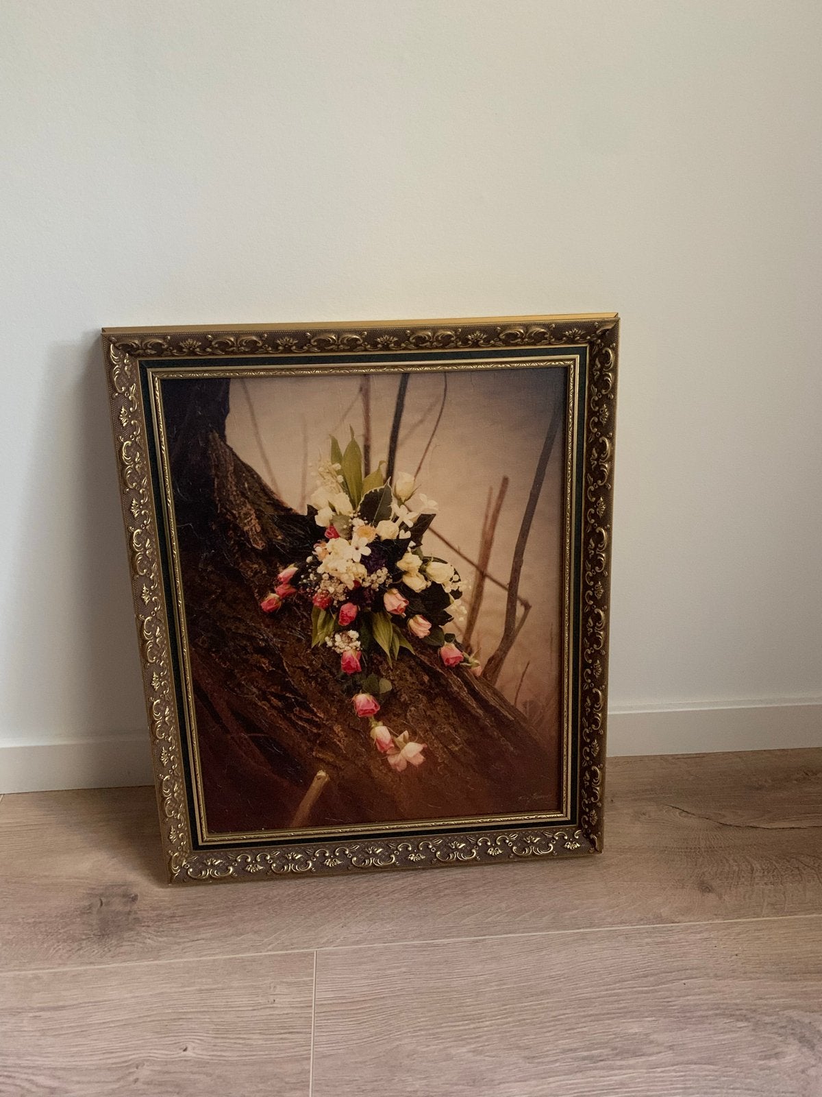 Schilderij met gouden frame | 58x48 cm | Nieuwstaat, Bloemen, Doek, Ophalen of Verzenden, Olieverf