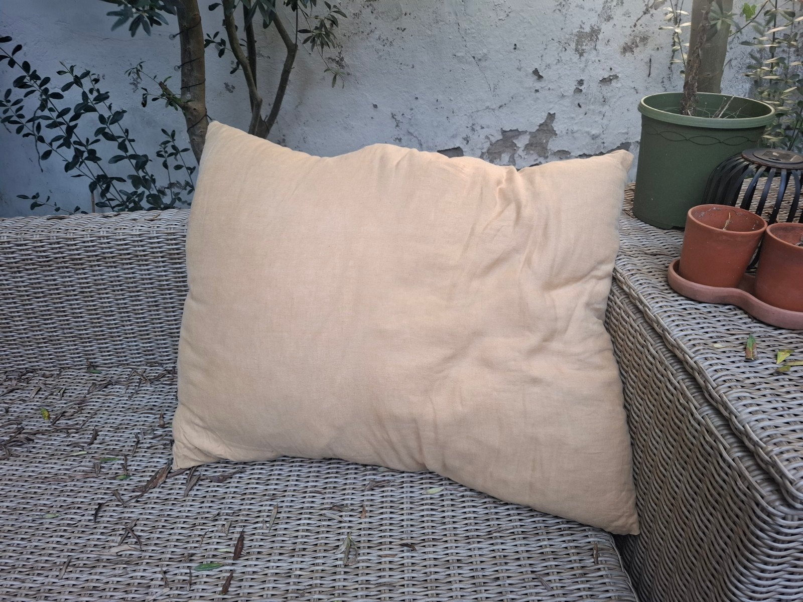 Groot linnen kussen 70x90 cm, Ophalen, Gebruikt, Beige, Afneembare hoes