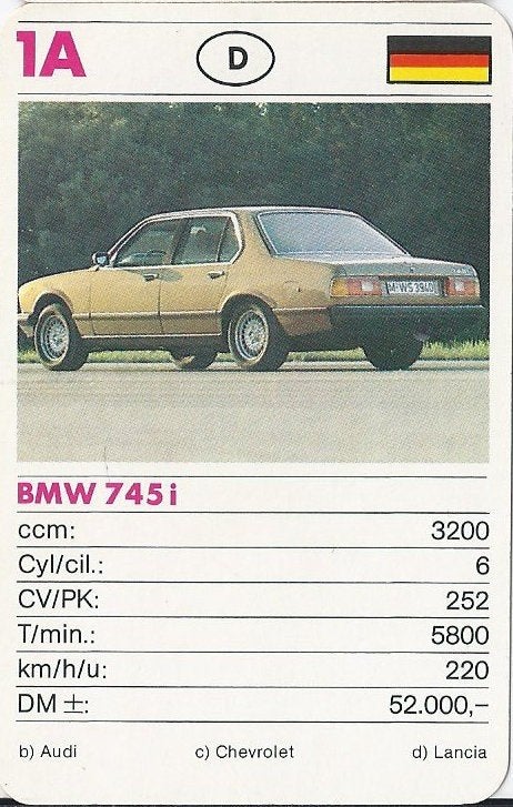 Kw1221 autokaartje 1a bmw 745i, Ophalen of Verzenden, Zo goed als nieuw, Auto's