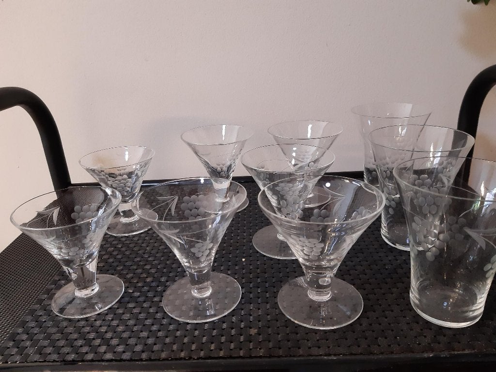 Wijnglazen, waterglazen met druivenranken, Glas of Glazen, Overige merken, Ophalen of Verzenden, Overige stijlen