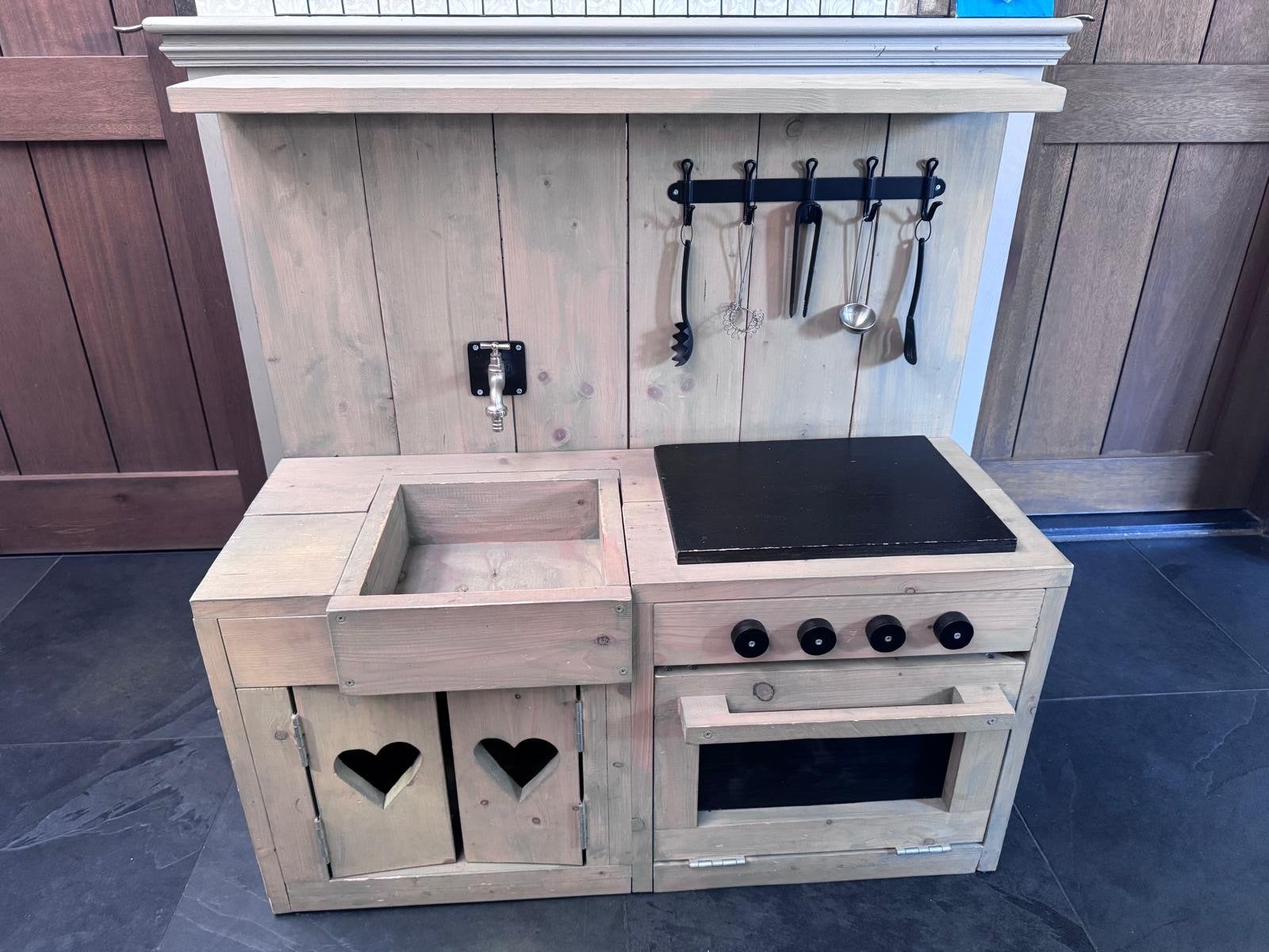 Houten Speelkeuken met Accessoires - Zo goed als nieuw, Ophalen of Verzenden, Zo goed als nieuw, Hout, Speelkeuken