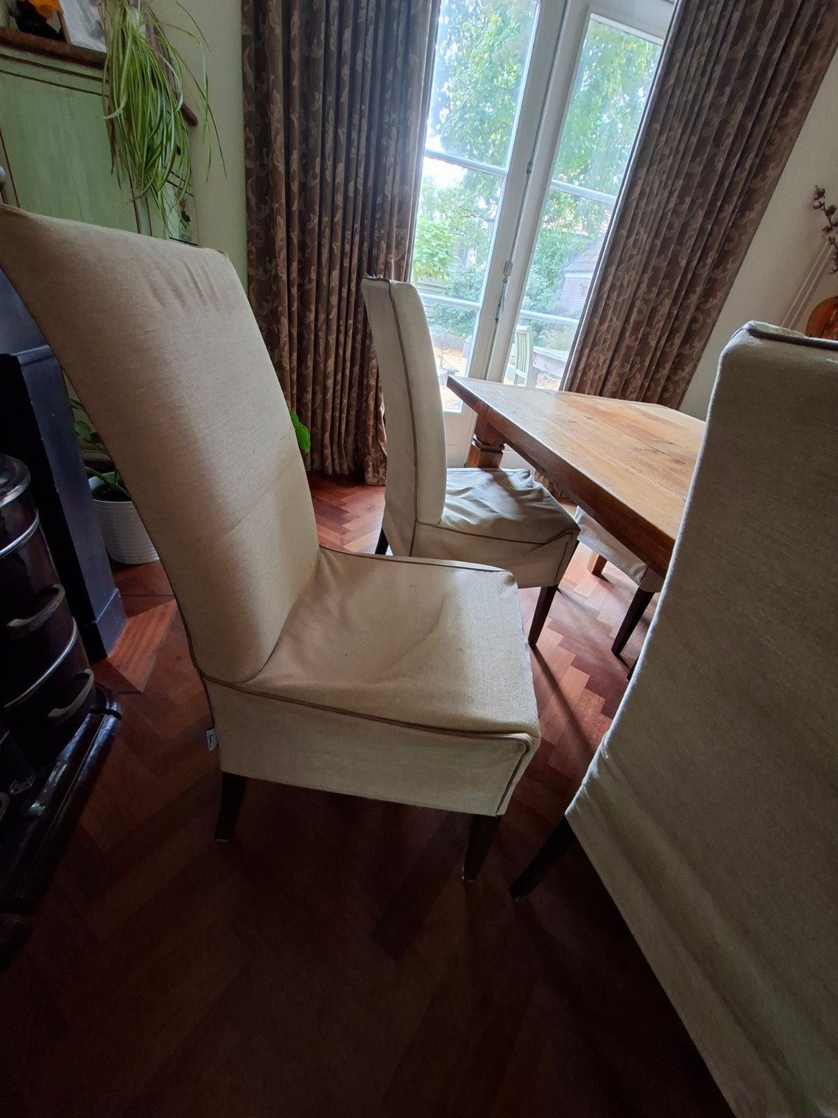 6  stoelen beige, Ophalen, Gebruikt, Overige kleuren, Stof