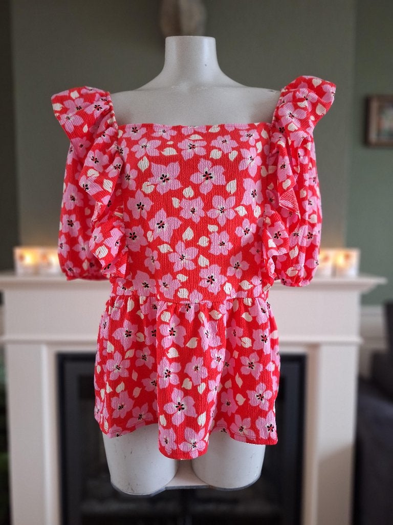 Boohoo rode roze bloemen tuniek 42 44 XL, Verzenden, Boohoo, Maat 42/44 (L), Zo goed als nieuw