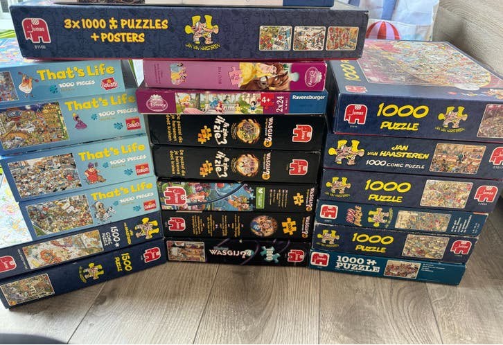 Grote collectie legpuzzels (Jan van Haasteren, Wasgij, Disne, Ophalen, 500 t/m 1500 stukjes, Gebruikt, Legpuzzel