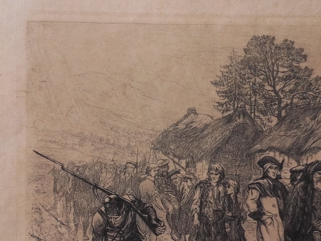 Antieke Engelse oorlog ets door William Brasse Hole uit 1882, 1800 - 1899, Ets, Militair, Ophalen of Verzenden