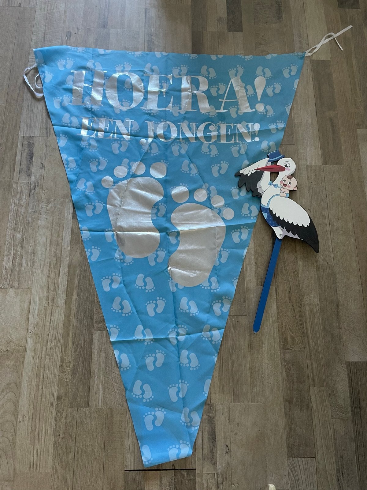 Geboorteslinger Hoera een Jongen! met ooievaar, Ophalen, Zo goed als nieuw, Geboortebord