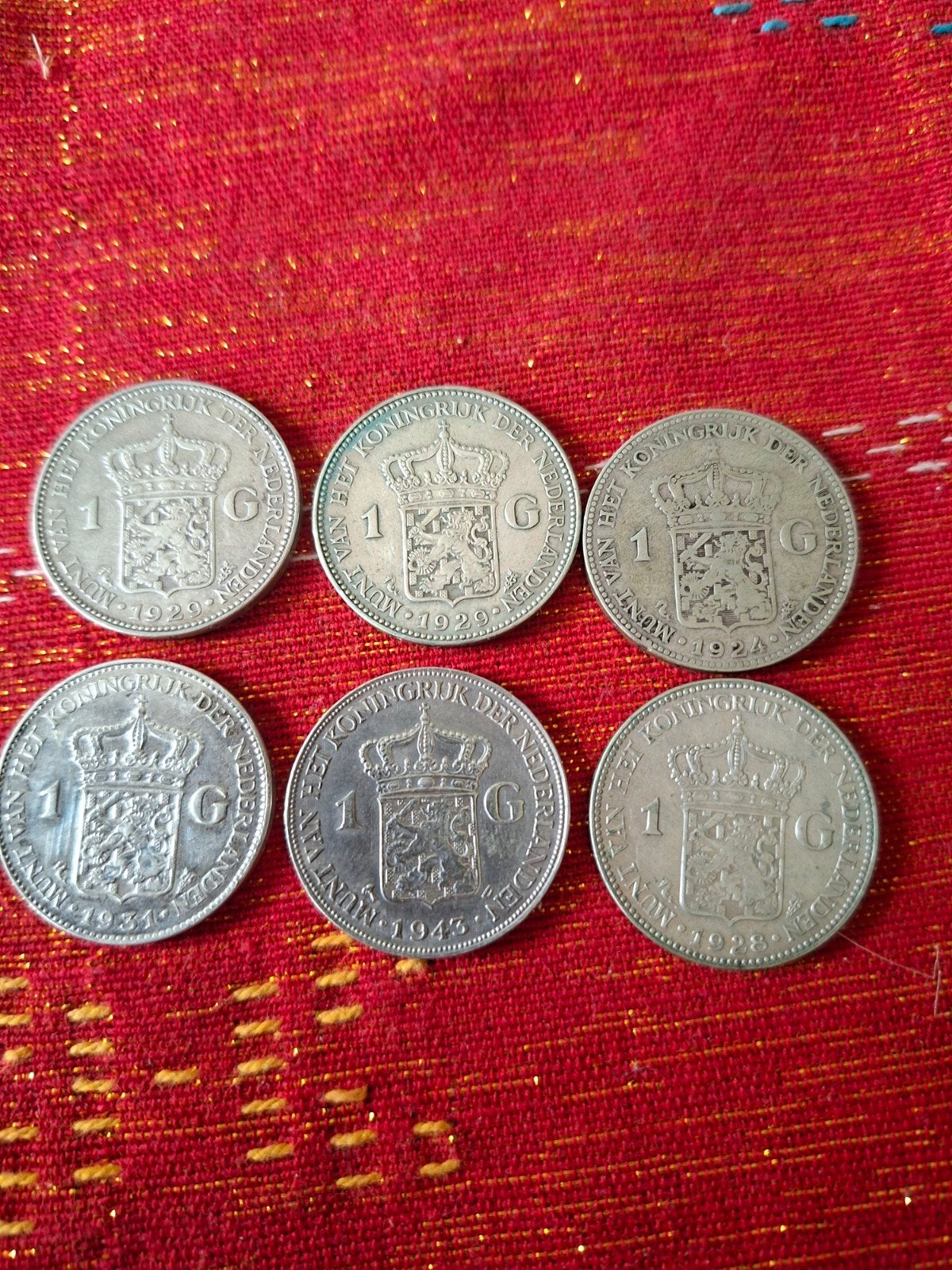 6 wilhelmina guldens diverse jaren, Postzegels en Munten, Munten | Nederland, Ophalen of Verzenden, Koningin Wilhelmina, 1 gulden