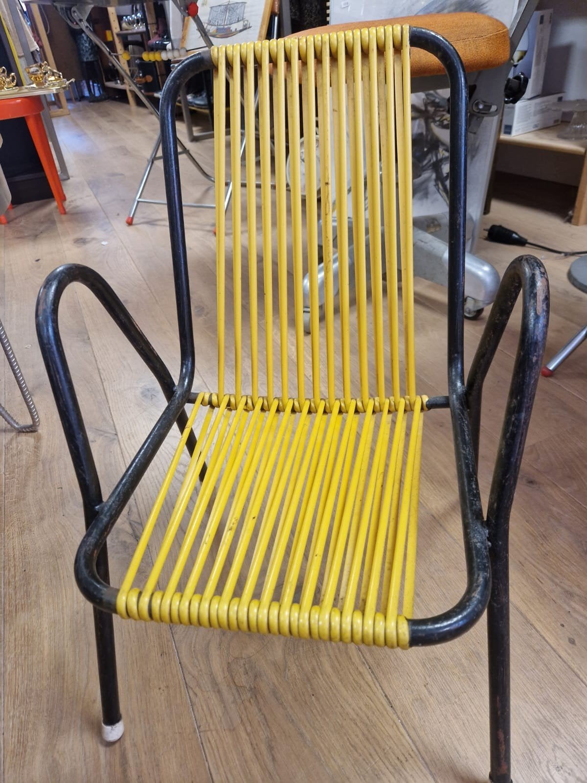 Vintage Spaghetti Stoel - Geel, Ophalen of Verzenden