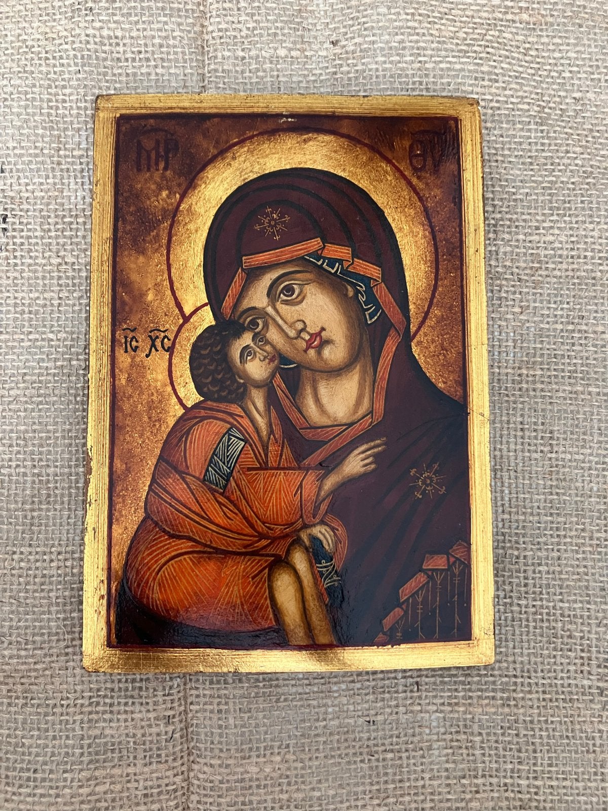 Bulgaarse icoon: Maagd Maria met Kind, tempera op hout, Antiek en Kunst, Ophalen of Verzenden