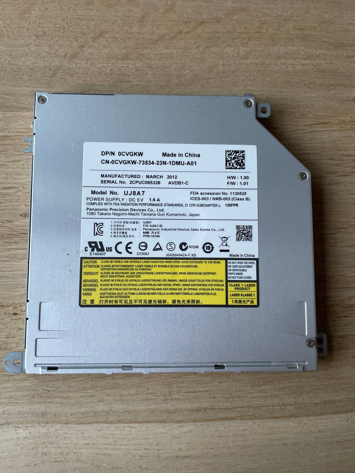 Panasonic UJ8A7 Interne DVD/CD-brander voor laptop, Computers en Software, Optische drives, Intern, Gebruikt, Ophalen of Verzenden