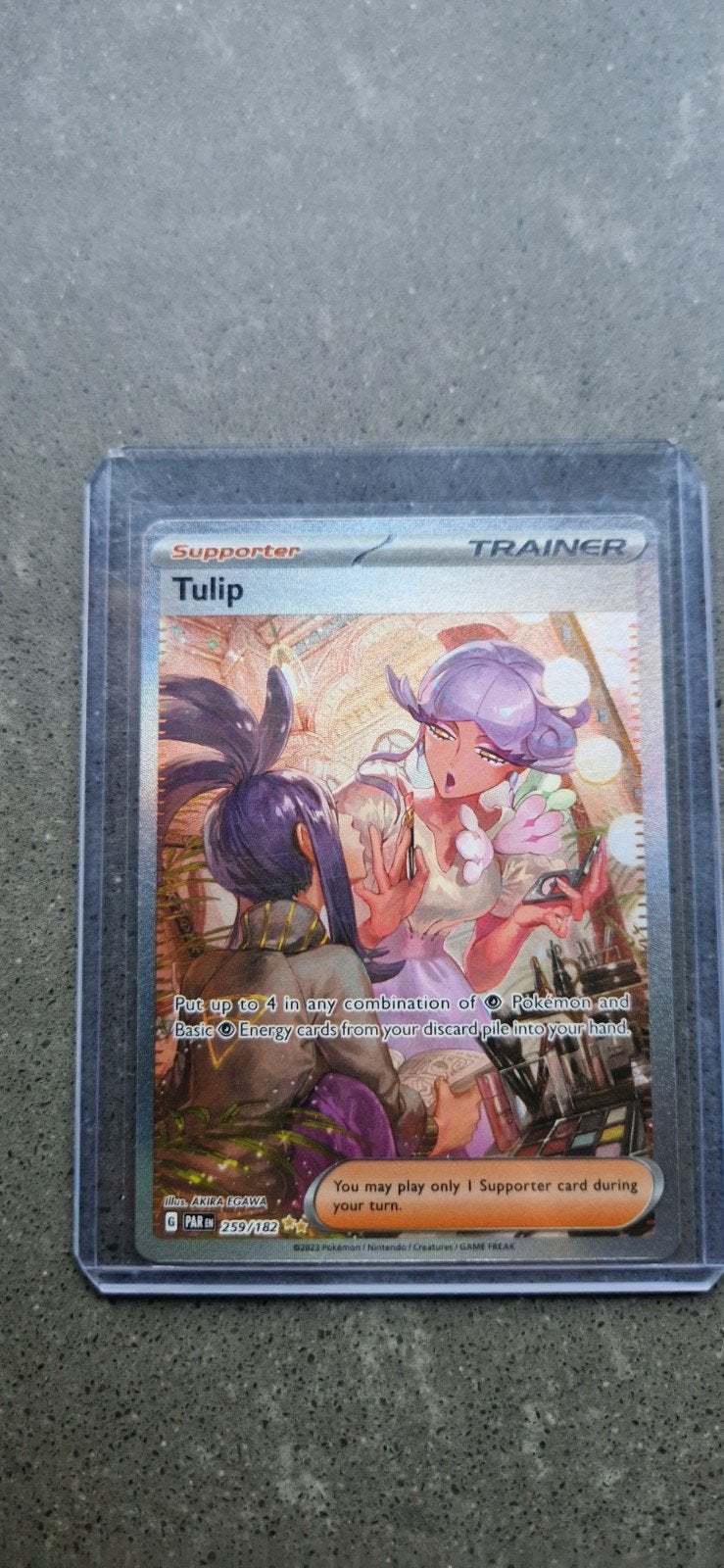 Pokémon TCG Tulip Supporter Trainer Kaart 259/182 PAR, Ophalen of Verzenden, Zo goed als nieuw, Losse kaart, Foil