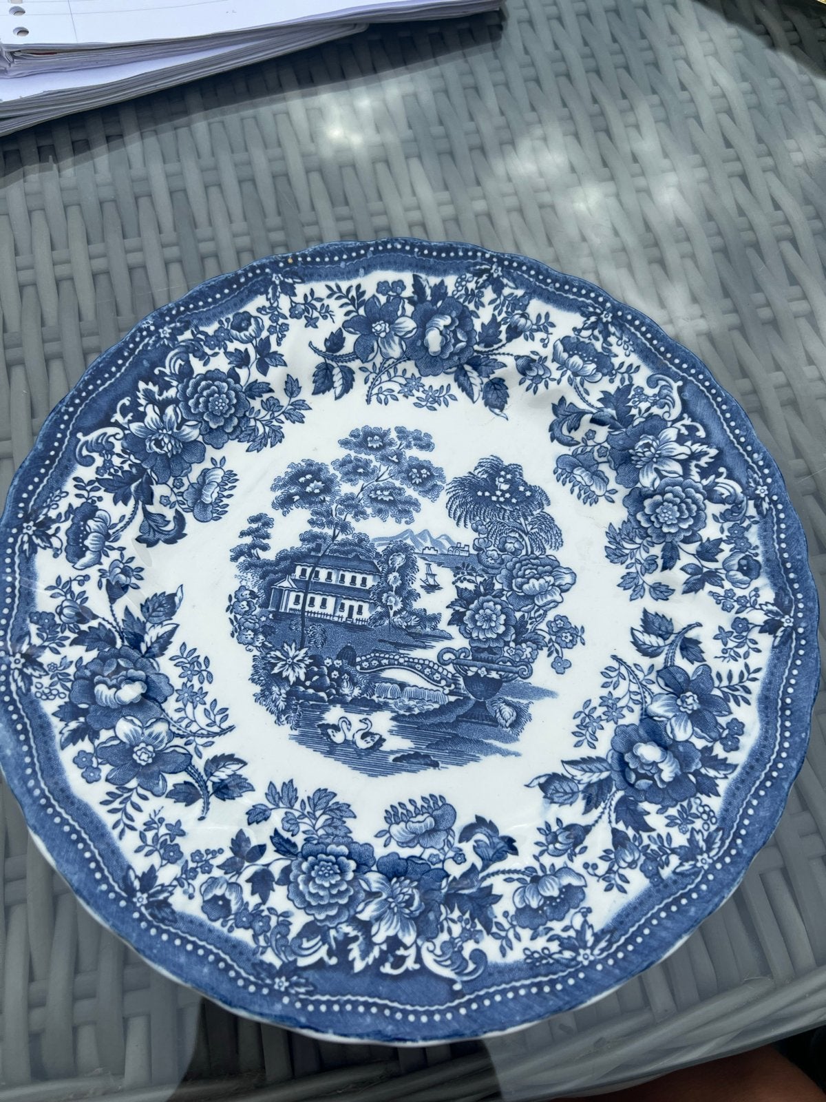 Vintage Myott Tonquin bord - Blauw en wit patroon, Ophalen of Verzenden