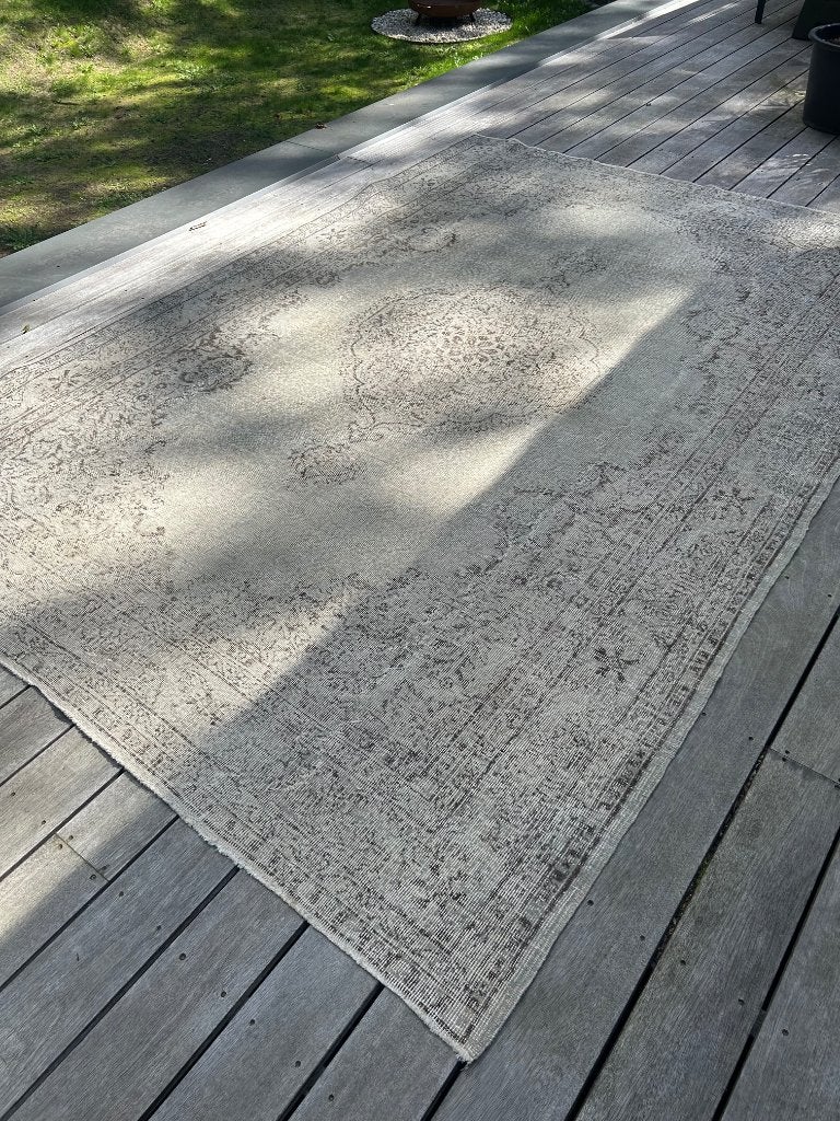 Groot Perzisch Vintage Kelim Tapijt / 216x314 cm Groengrijs, Ophalen, Gebruikt, Groen, 200 cm of meer