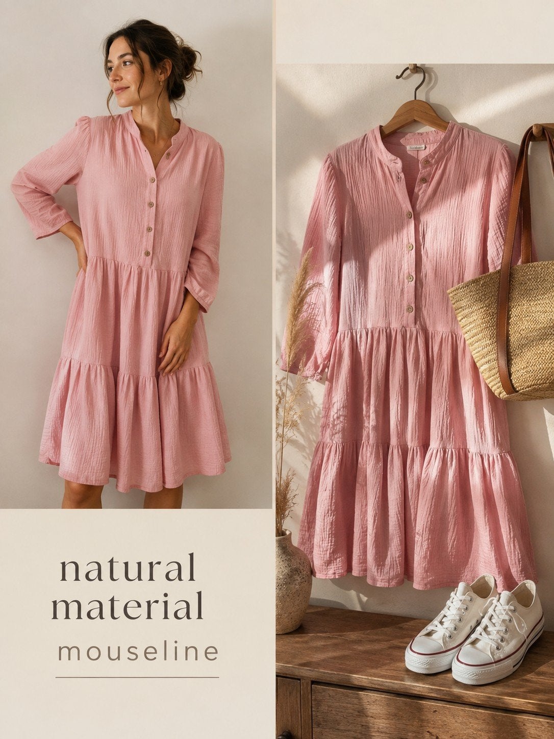Roze mousseline jurk met knopen en ruches, Kleding | Dames, Jurken, Maat 38/40 (M), Nieuw, Ophalen of Verzenden, Roze