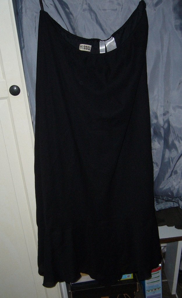 Vintage lange zwarte rok yessica C&A C en A maat 44 46, Ophalen, Vintage yessica C&A, Zwart, Maat 42/44 (L)