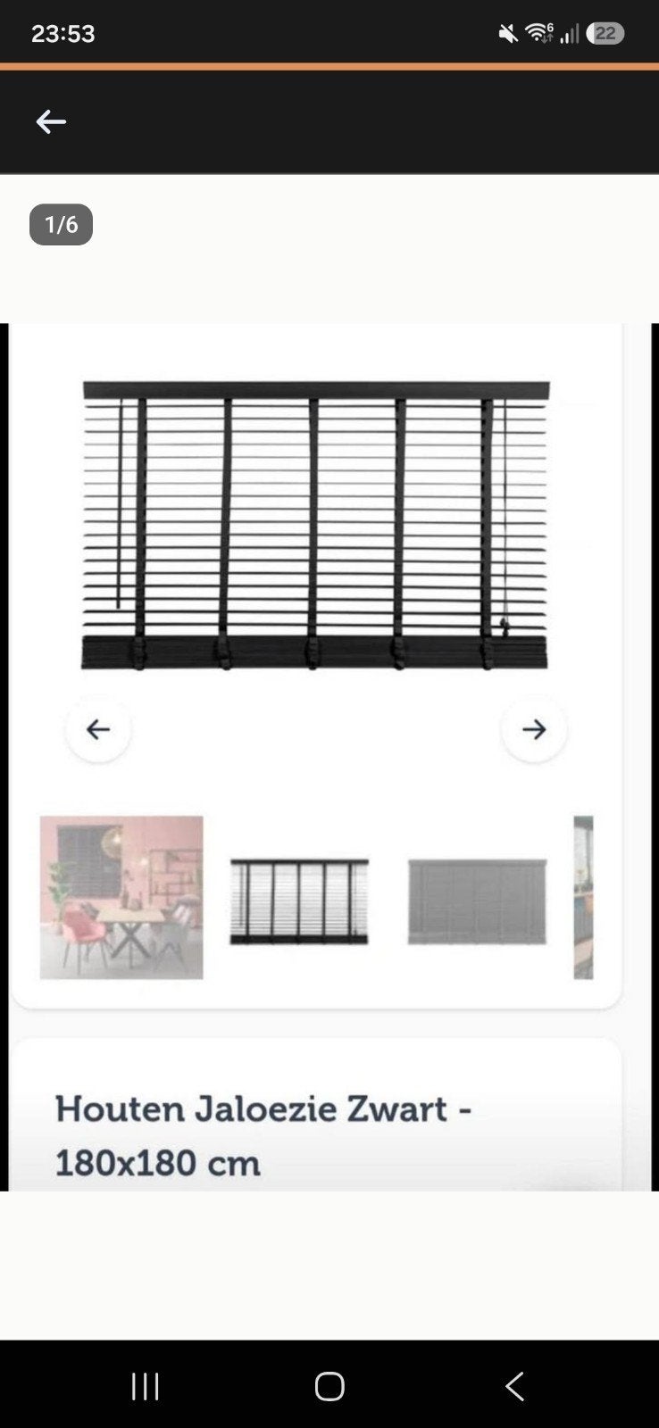 Houten luxaflex 180x180cm, Ophalen, 180 cm, Zwart, 180 cm
