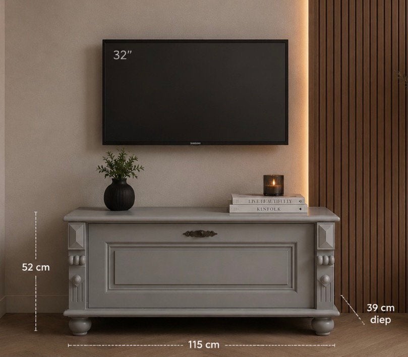 TV Meubel grijs landelijk . Tv dressoir, Ophalen, Zo goed als nieuw, 25 tot 50 cm
