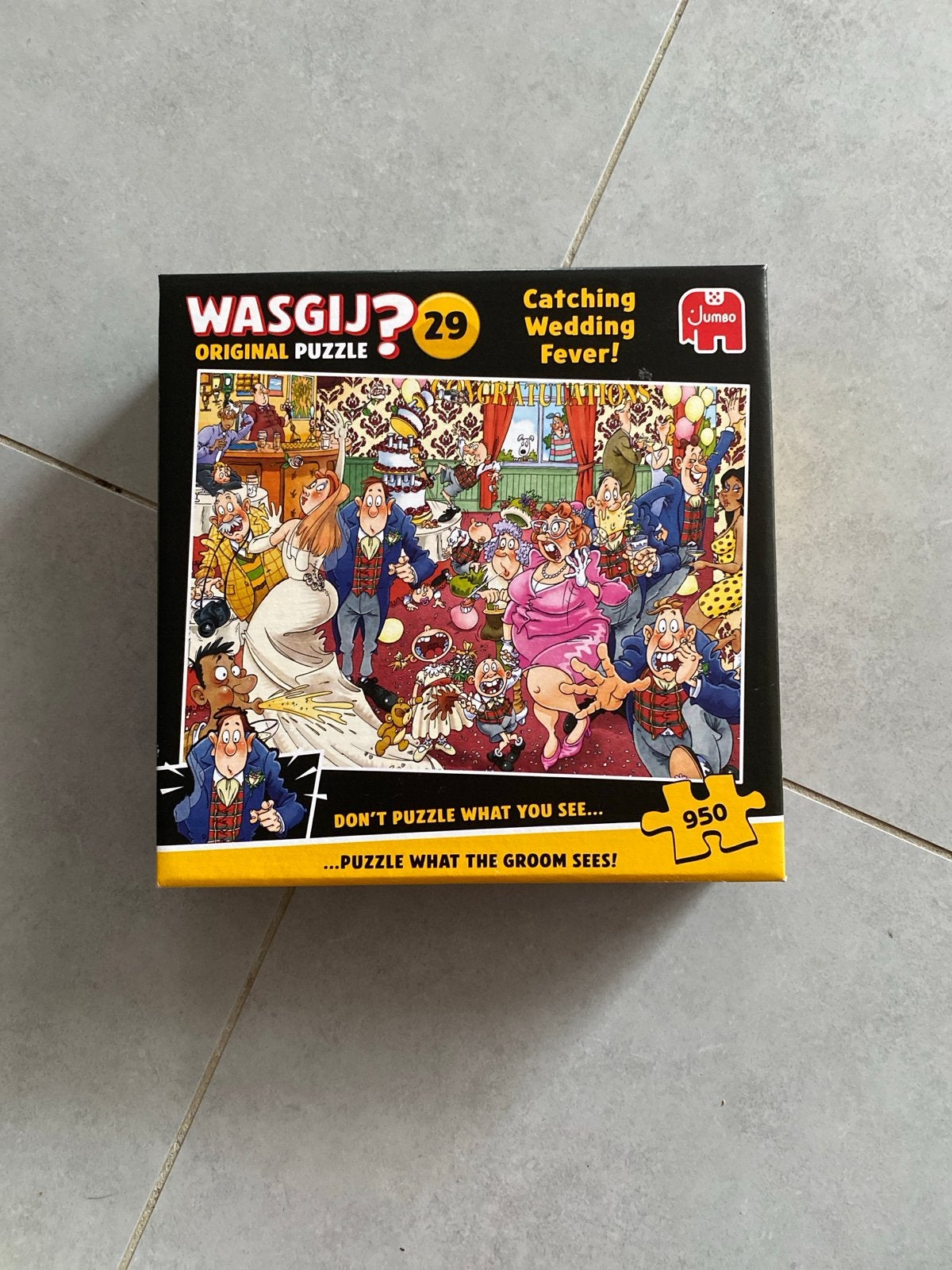 Wasgij Original 29: Catching Wedding Fever! 950 stukjes, Hobby en Vrije tijd, Ophalen of Verzenden, 500 t/m 1500 stukjes, Zo goed als nieuw