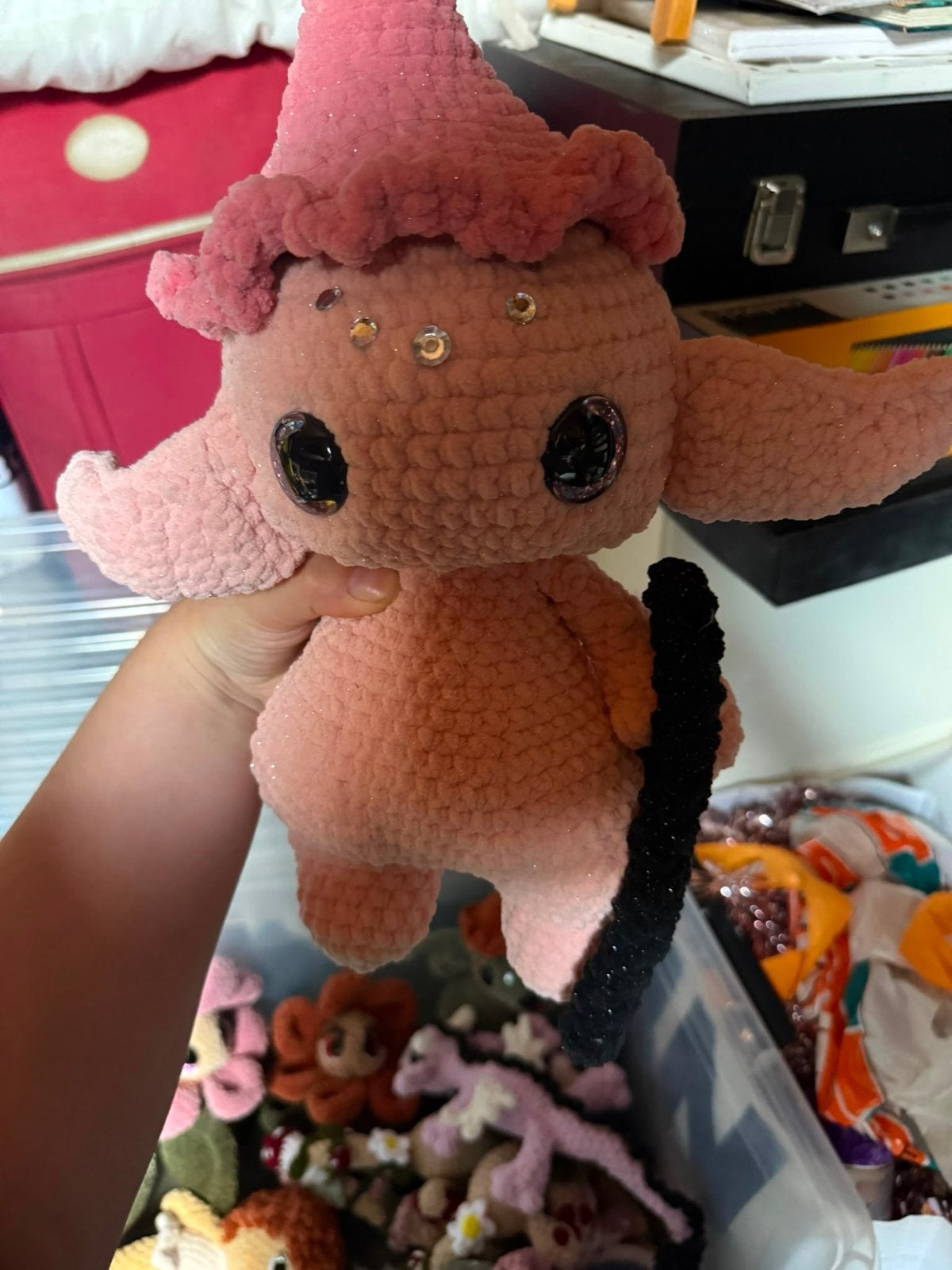 Roze gehaakte fantasie knuffel met glitter, Ophalen, Overige merken, Overige typen, Zo goed als nieuw