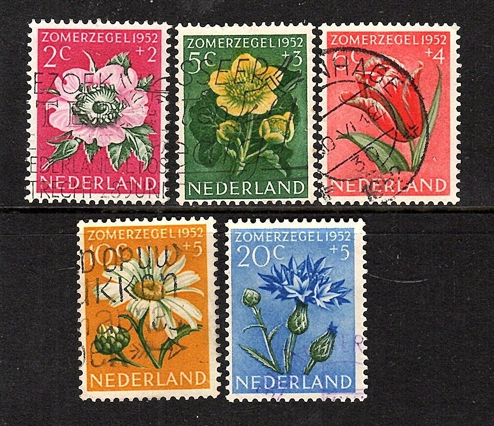 nvph 583-587 zomerzegels 1952 gebruikt zie scan 428, Postzegels en Munten, Ophalen of Verzenden, Na 1940, Gestempeld