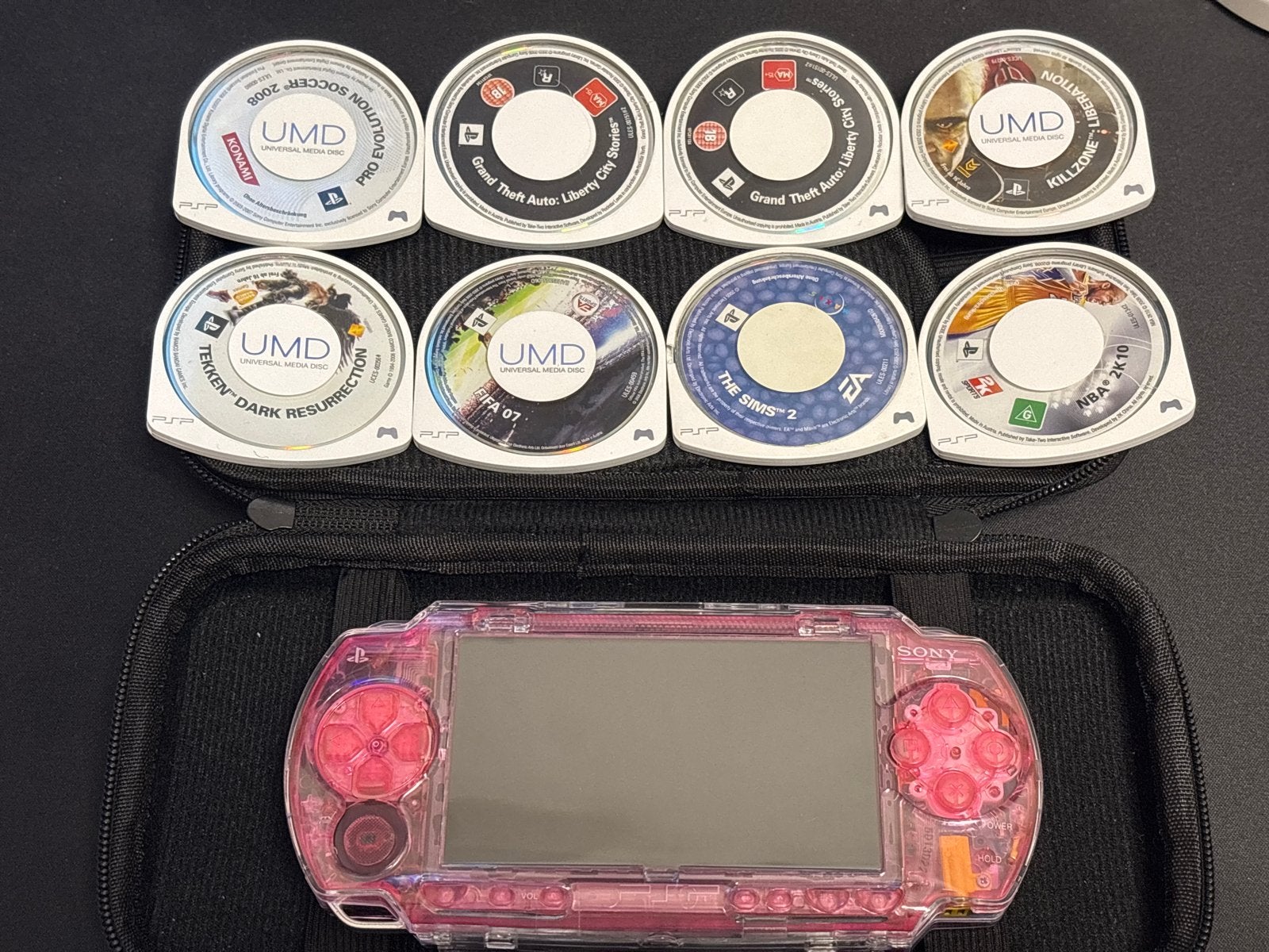 PSP 1000 roze transparant met games, oplader en beschermhoes, Met games, Overige kleuren, Ophalen of Verzenden, Zo goed als nieuw