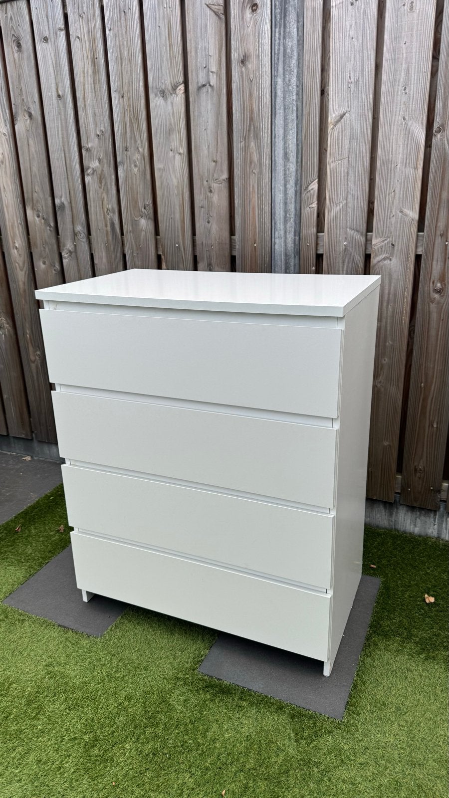 Witte malm ladekast met 4 laden - IKEA, Ophalen, Gebruikt, 100 tot 150 cm, 50 tot 100 cm