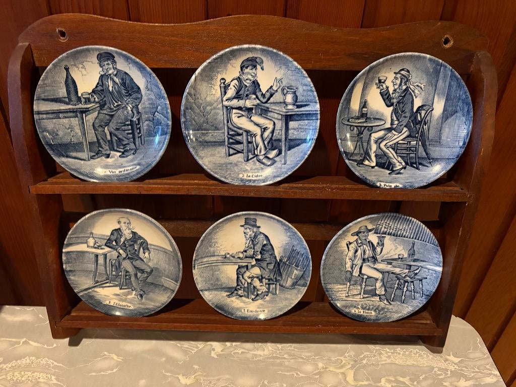 Set van 6 vintage Delfts blauwe wandbordjes Royal Sphinx, Ophalen of Verzenden