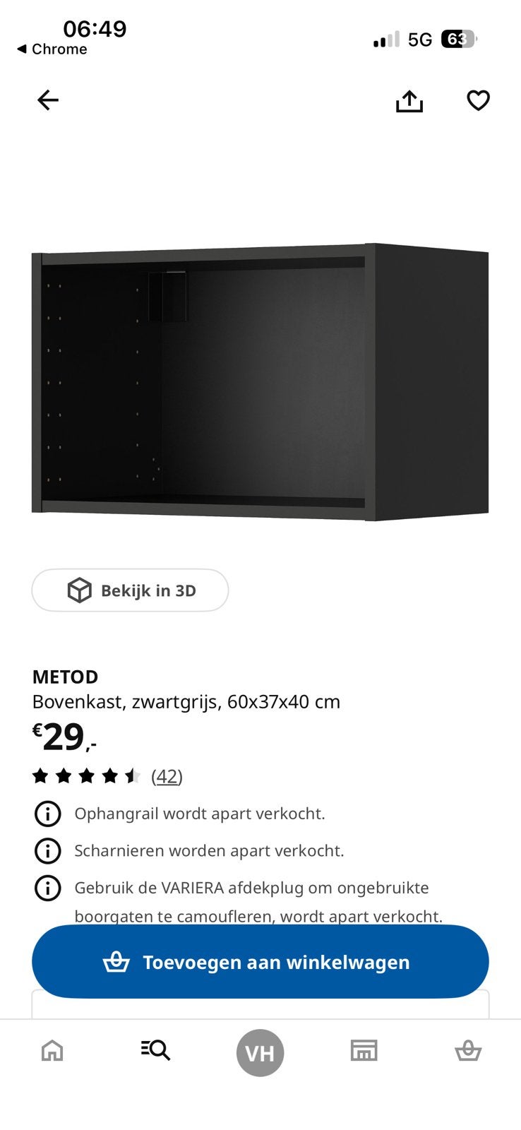 IKEA Metod bovenkast 60x37x40 cm, Huis en Inrichting, Ophalen, Bruin, Nieuw, 50 tot 100 cm