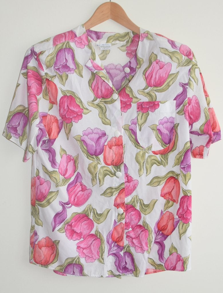 Mooie Benetton Blouse met tulpen boemen maat M, Kleding | Dames, Benetton, Verzenden, Gedragen, Maat 38/40 (M)