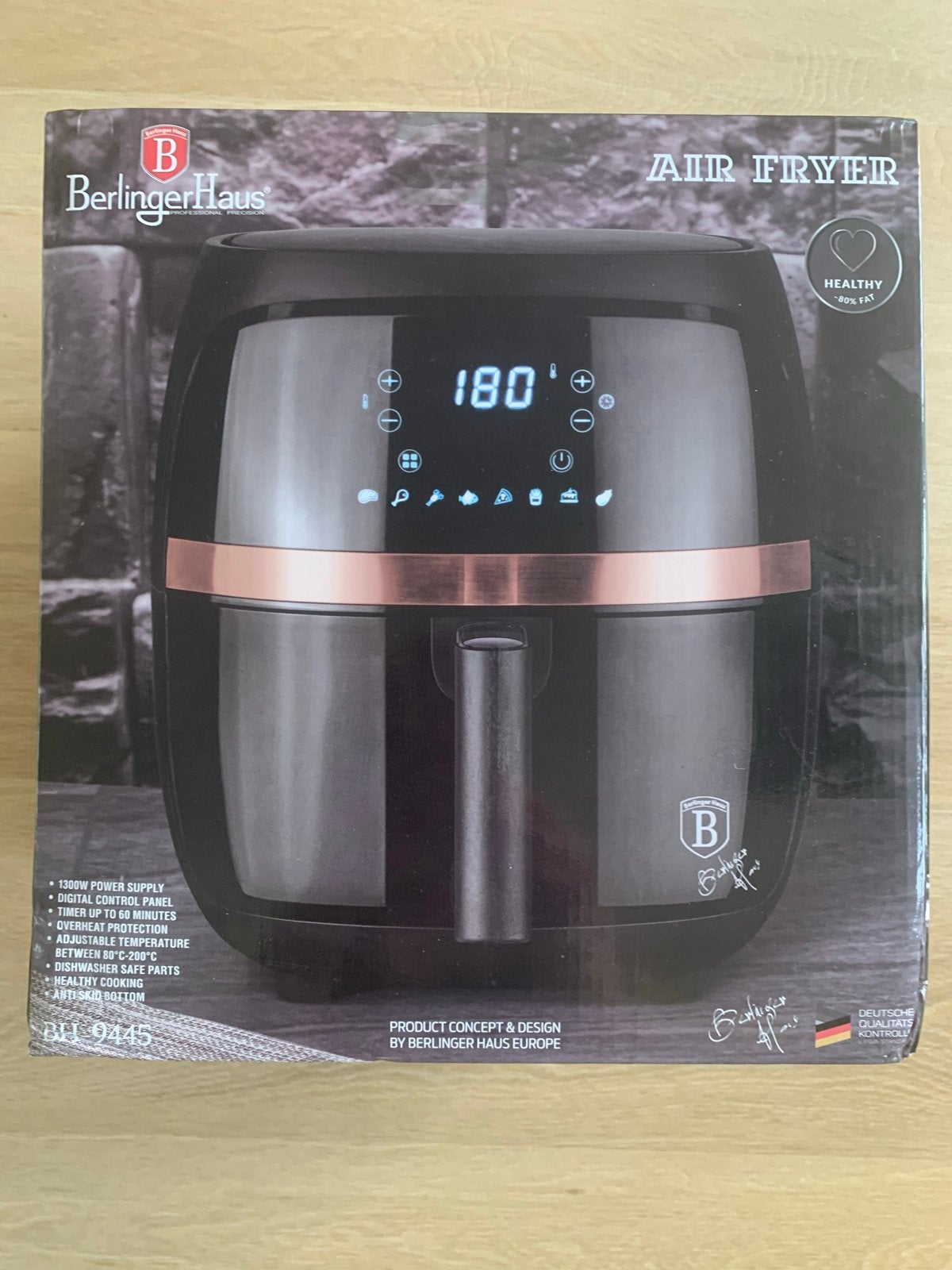Berlinger Haus BH-9445 Airfryer Zwart Roségoud - Nieuw, 3 tot 4 liter, Ophalen of Verzenden, Nieuw, Uitneembare binnenpan