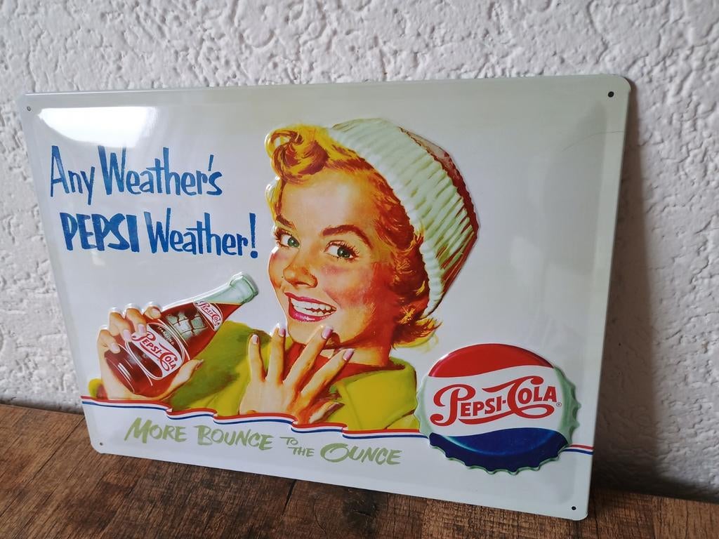 Blikken Pepsi Cola bord, Ophalen of Verzenden, Reclamebord