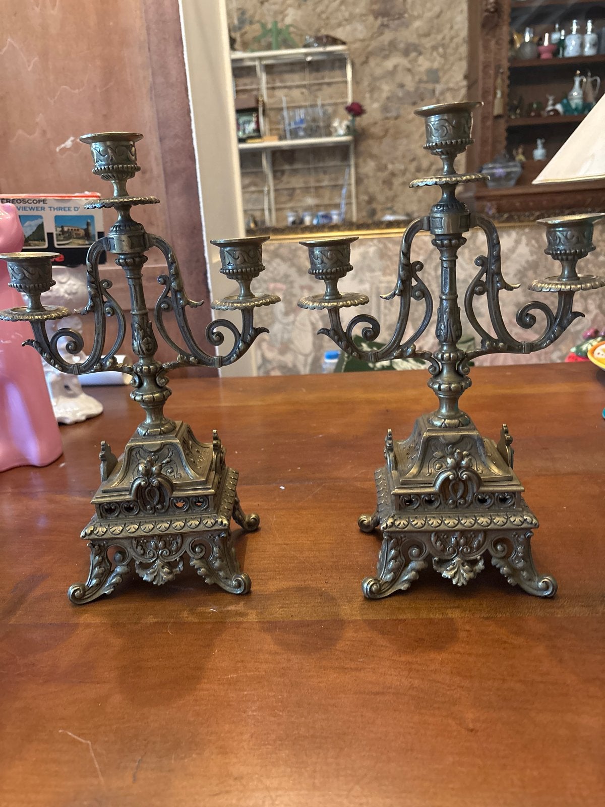 Antieke bronzen kandelaars, set van 2, 30 cm hoog, Antiek en Kunst, Antiek | Kandelaars, Ophalen, Koper of Brons