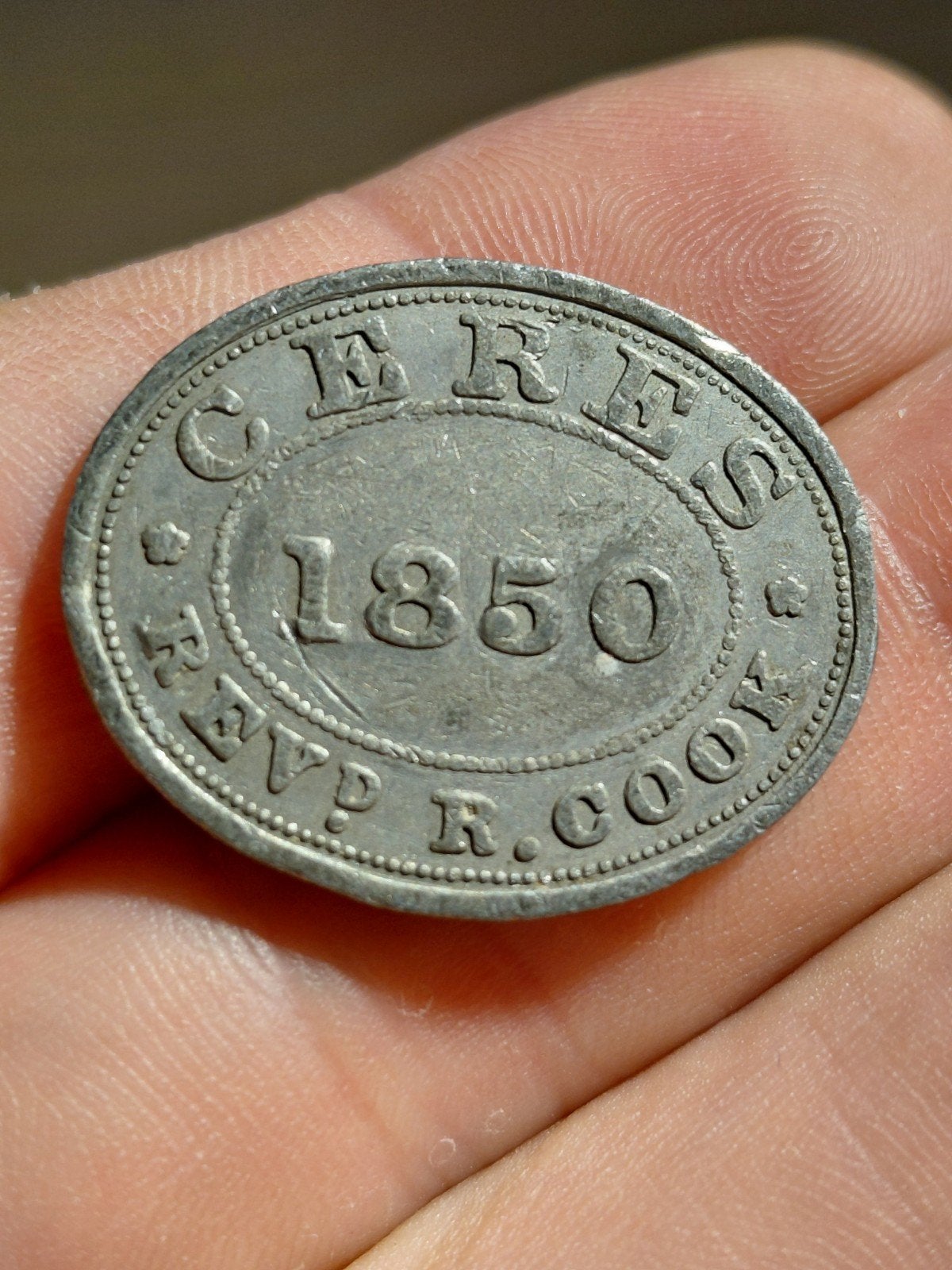 Zeldzame Communiepenning 1850 - C.R.E.S. EVP R. COOK, Ophalen of Verzenden
