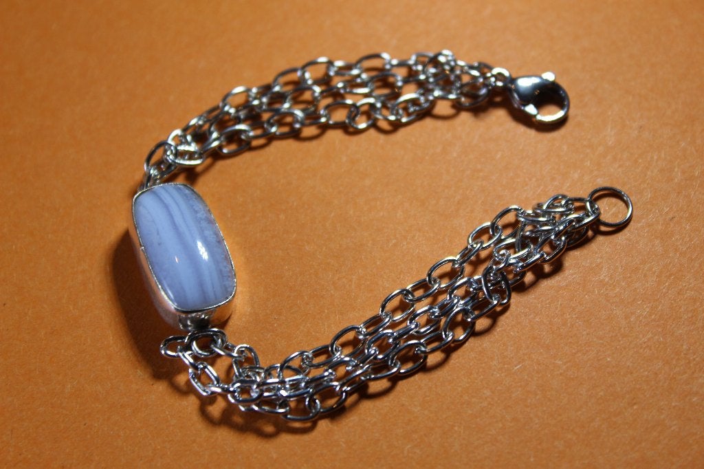 Armband met blauwe agaat steen - 20cm, Overige materialen, Blauw, Ophalen of Verzenden, Zo goed als nieuw