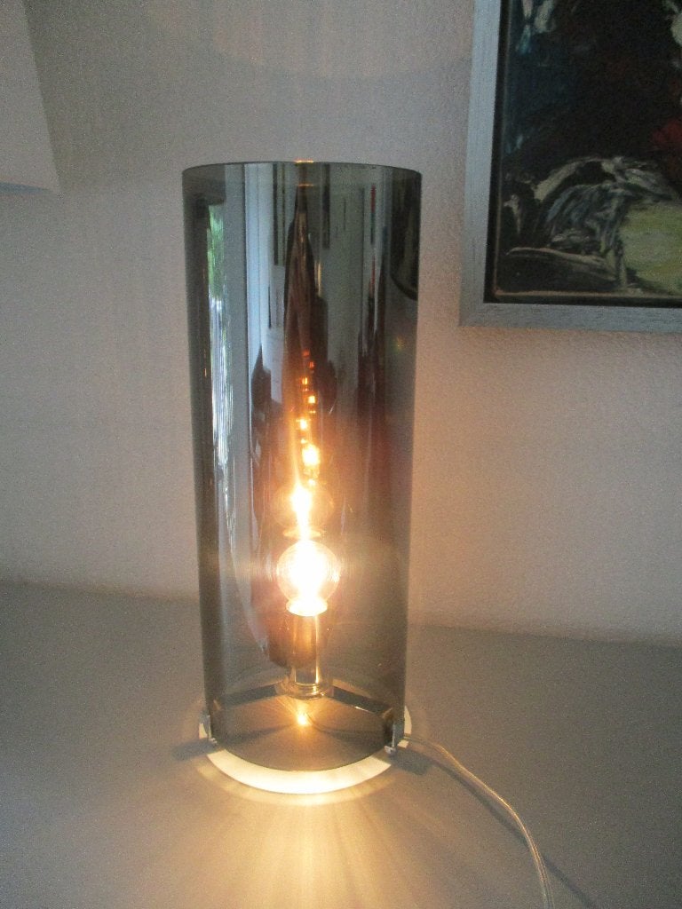 Tafellamp Lamp glas 39 cm op chroom voet Van De Heg ontwerp, Overige typen, Overige merken, 39 cm, E14 (klein)