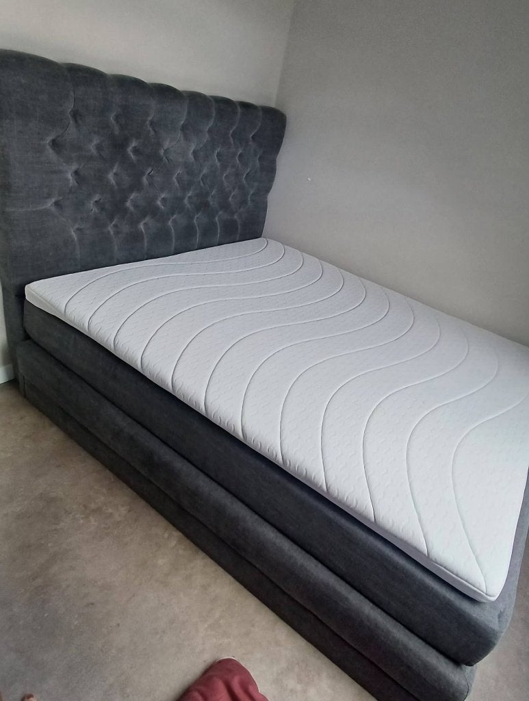 Gecapituneerd grijs bed te koop 1.80 bij 2.00m, Ophalen, Gebruikt, Tweepersoons, 180 cm