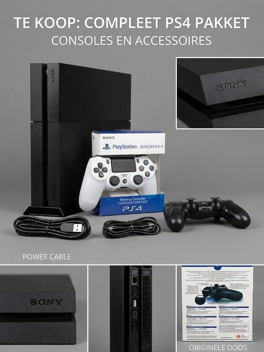 Compleet PS4 Pakket met Controllers en Originele Doos, Ophalen, Met 2 controllers, Original, 500 GB